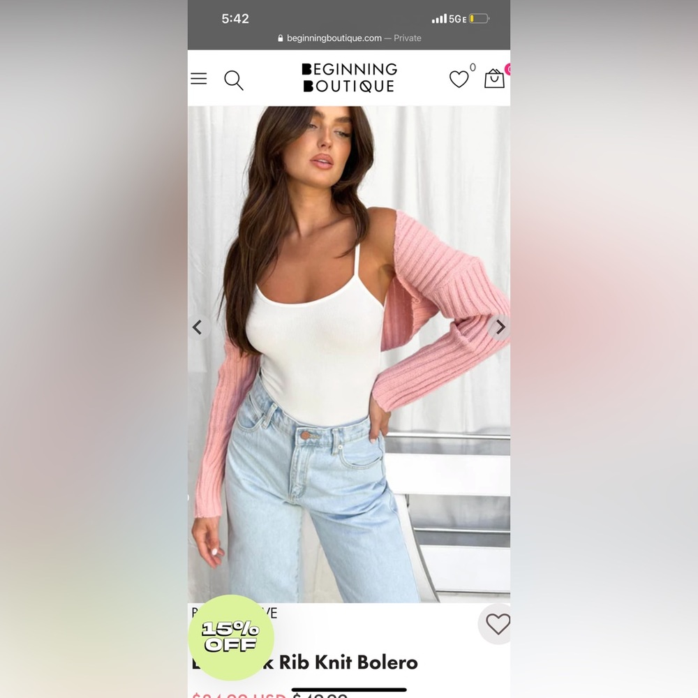 Beginning boutique Elsa pink rib knit bolero